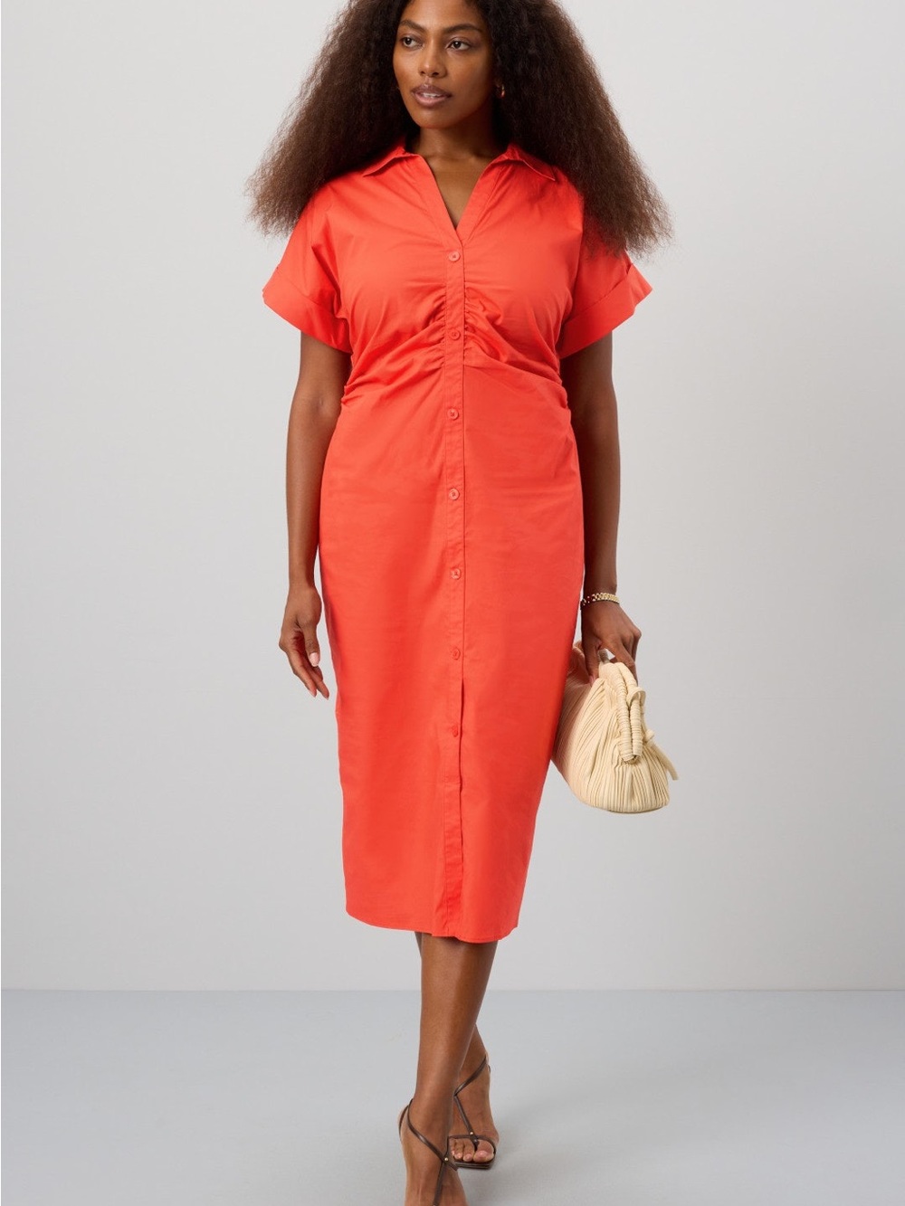Saunders Women's Red Button-Front Midi Shirt Dress size 14 MSRP $340